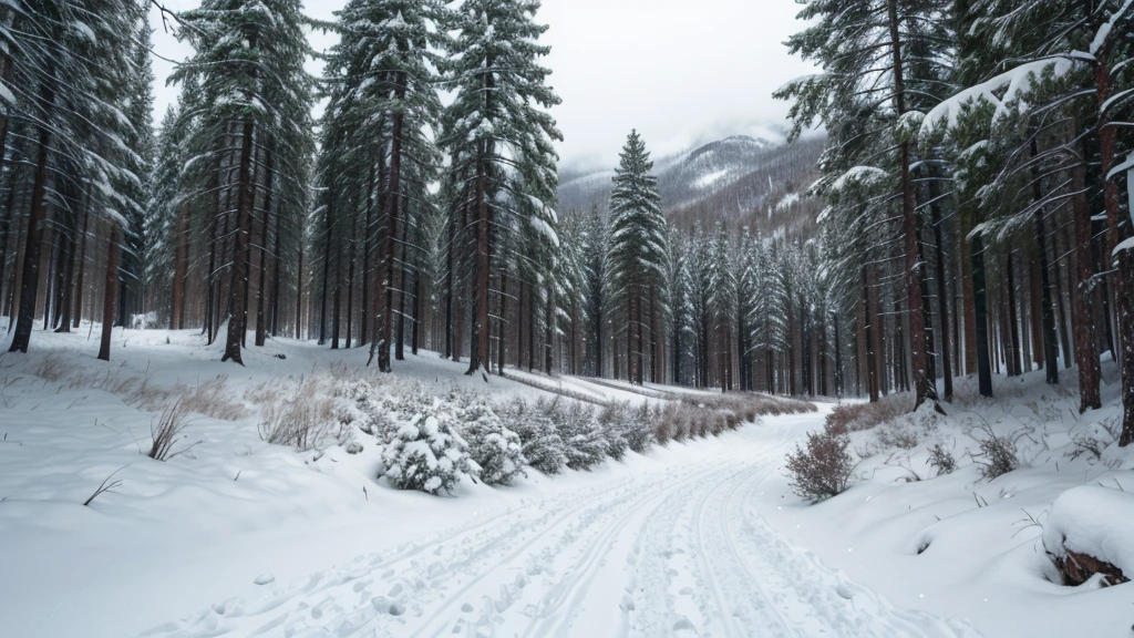 vegetation and snow in black and white