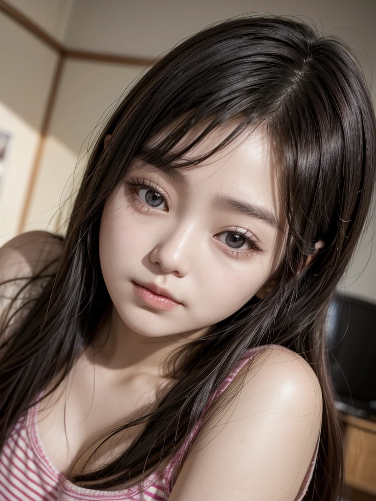 a young South Korean woman aged 24, she has a small, well-proportioned face with delicate features in a manhwa art