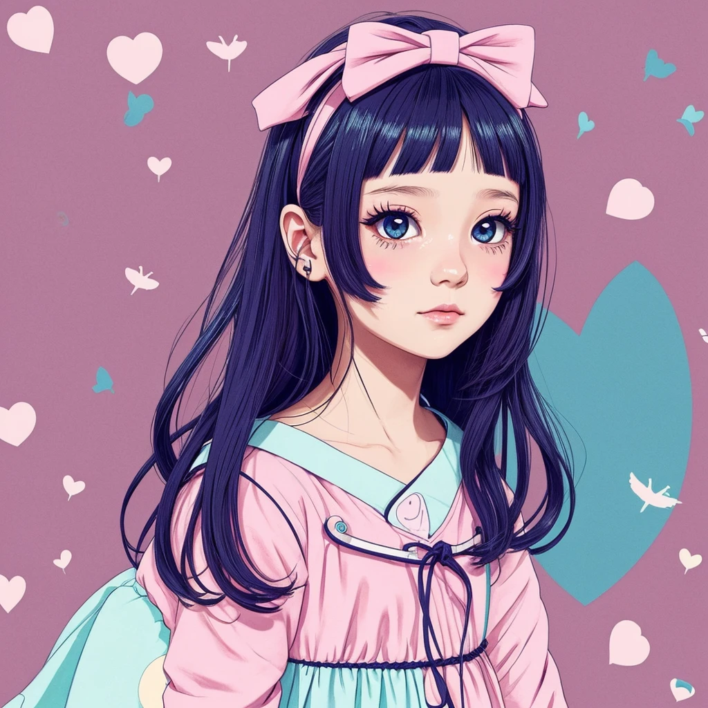 A creative illustration of a girl in Menhera style, with a dark and kawaii touch. She wears a with medical details like bandages and patches, and is surrounded by elements that mix tenderness with the disturbing., like torn stuffed animals and pastel colored syringes. The background is a combination of pastel tones and dark shadows, creating a contrast between the adorable and the disturbing.