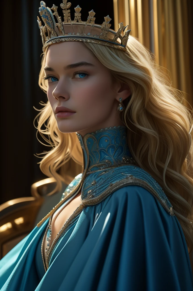 Lena Headey, ultra detailed face, ultra detailed blue eyes, long blonde hair, (queen dress), queen crown, (((masterpiece)))