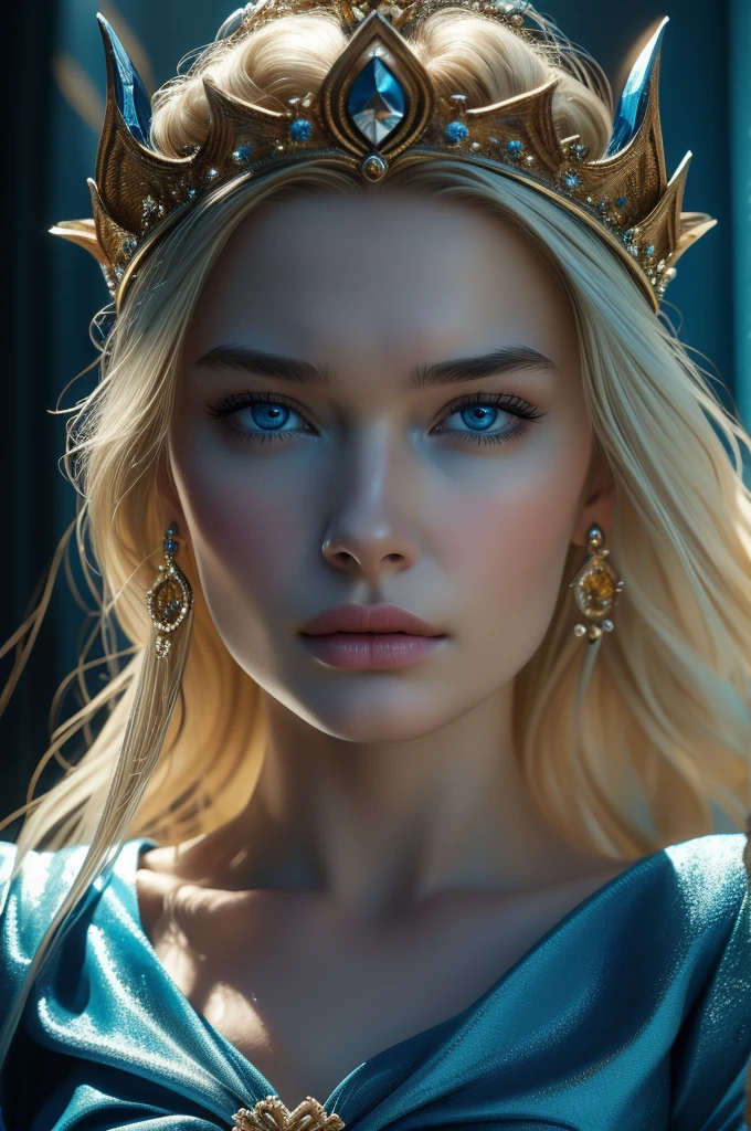 16 year old Lena Headey, ultra detailed face, ultra detailed blue eyes, long blonde hair, (queen dress), queen crown, (((masterpiece)))