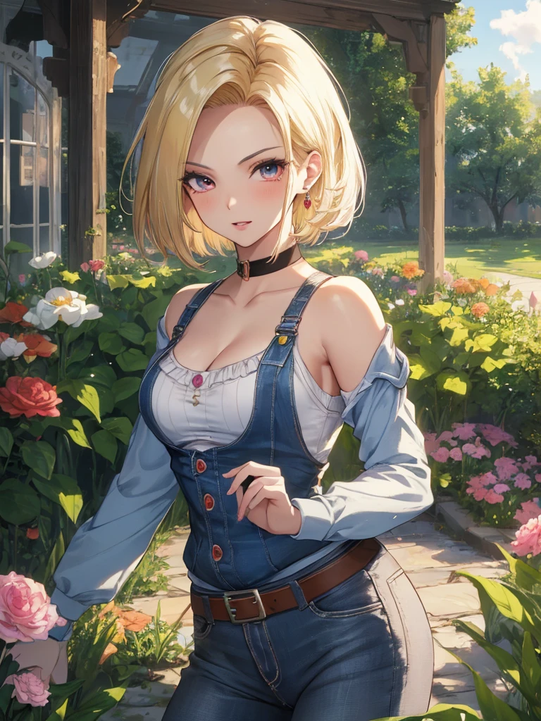 Beauty, cute, Pitiful, garden, android１８Number, (masterpiece), highest quality, 1girl, uhd, retina, masterpiece, ccurate, anatomically correct, textured skin, super detail, high details, high quality, best quality, highres, 4K