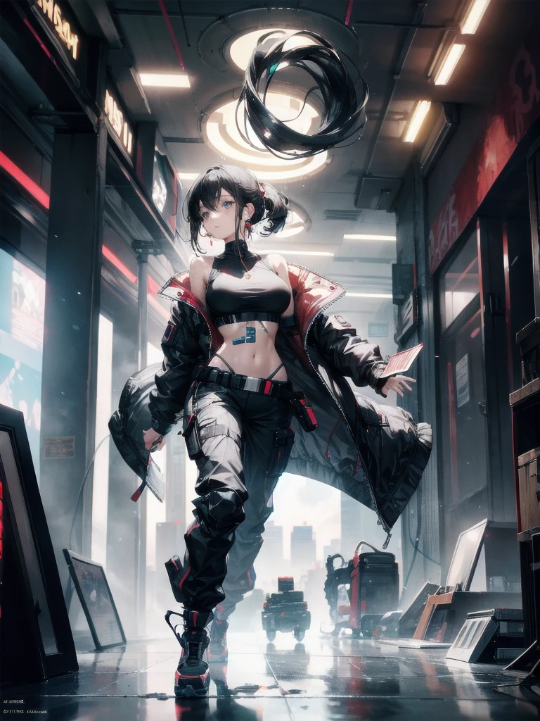Beautiful hyperrealistic photograph of cute asian cyberpunk girl, (((sitting on floor))), wearing cyberpunk clothes, cluttered Blade Runner apartment, night time, concept art, By Brian Froud and Carne Griffiths and Wadim Kashin and John William Waterhouse, intricate detail, 8k post-production, High resolution, super Detail, trending on ArtStation, sharp focus, studio photos, intricate detail