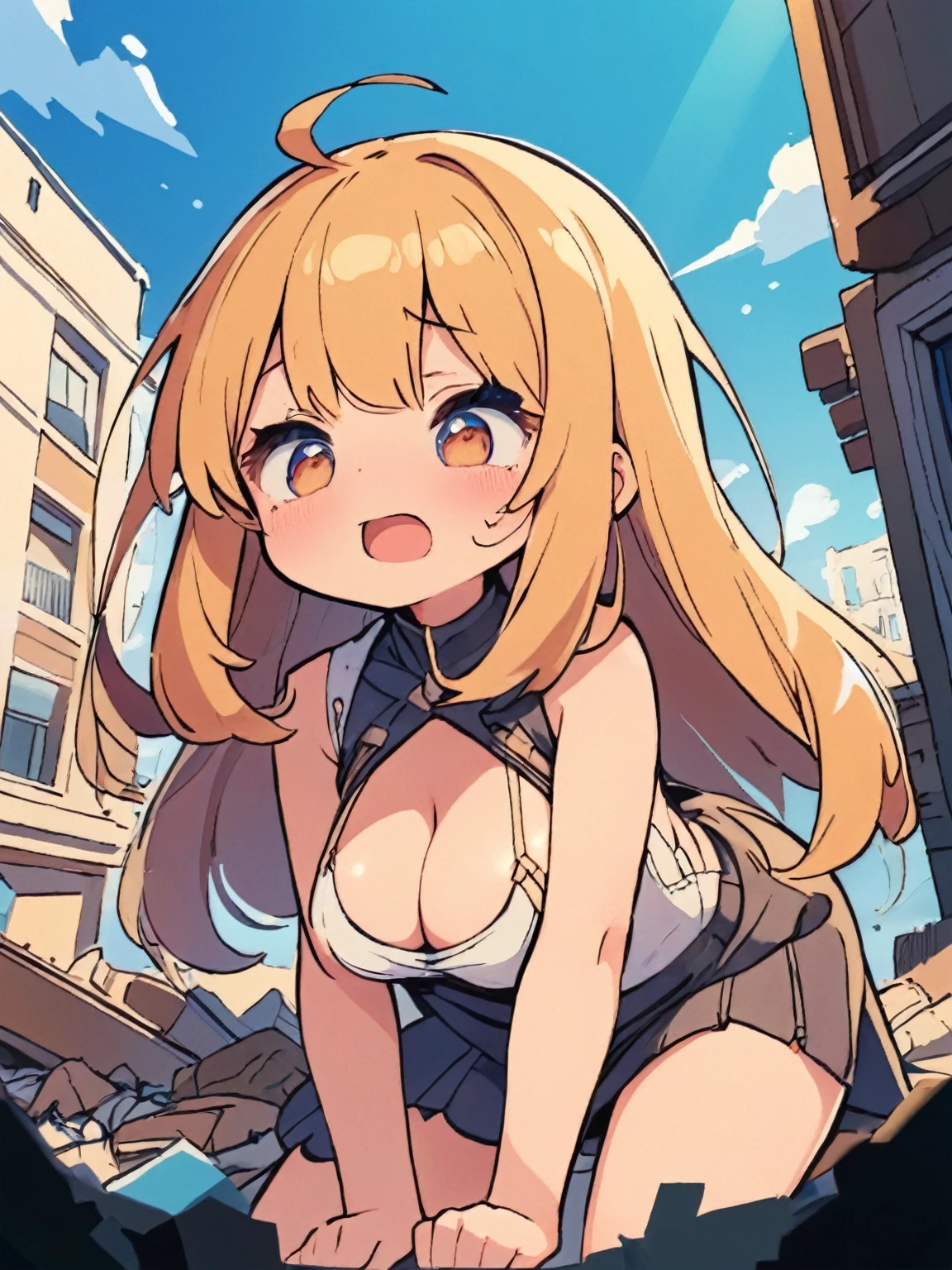 European girl, blush, twintails, ()1.2 13 yile, blue eyes, large breasts, backligbokeh, (blond hair)1.2, looking at viewer, wide-eyed, tight string white bikini, sea side, side view,