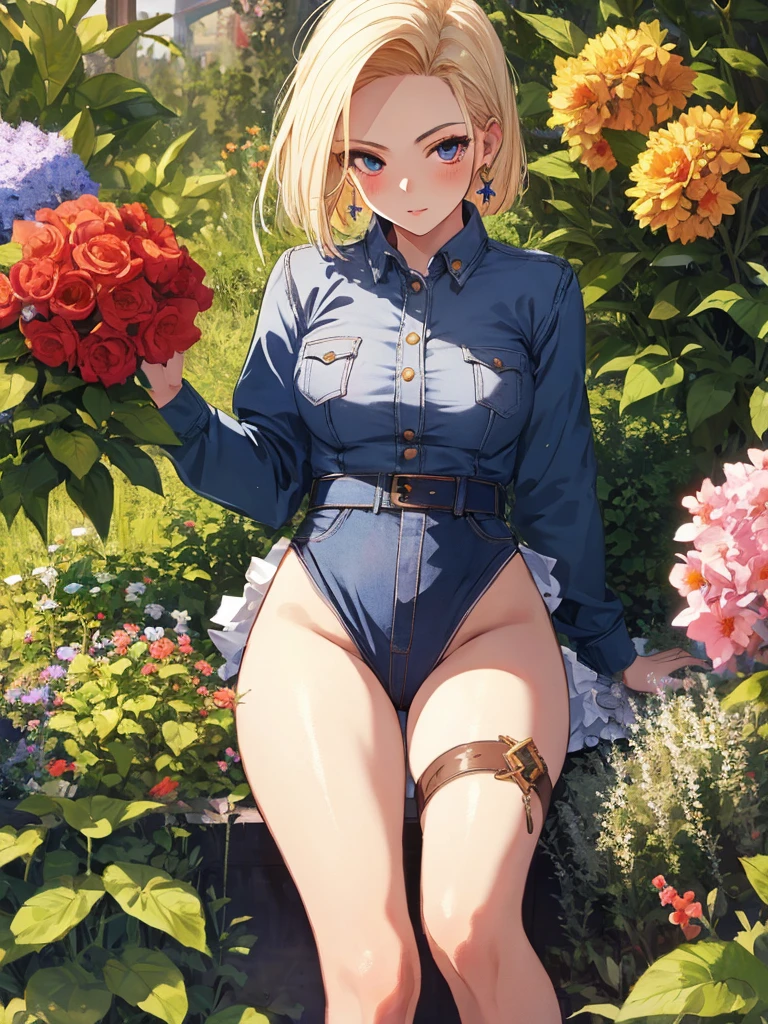 Beauty, cute, Pitiful, garden, android１８Number, (masterpiece), highest quality, 1girl, uhd, retina, masterpiece, ccurate, anatomically correct, textured skin, super detail, high details, high quality, best quality, highres, 4K