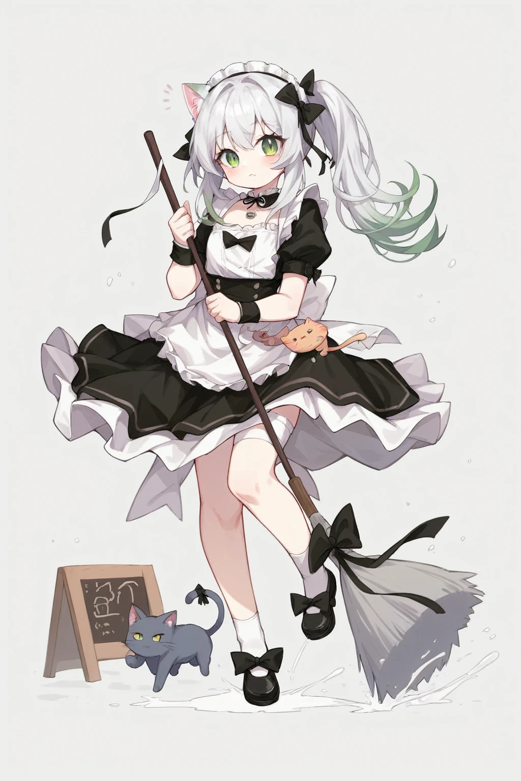 anime character with a broom and a cat on a white background, anime girl in a maid costume, anime cat girl in a maid costume, maid outfit, gorgeous maid, a maid in a magical forest, **** in dress, cute anime waifu in a nice dress, maid dress, splash art anime ****, zerochan art, clean anime art, maid, 