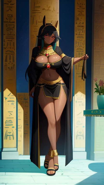 The ebony queen of vice is half-undress in Egyptian clothes full height