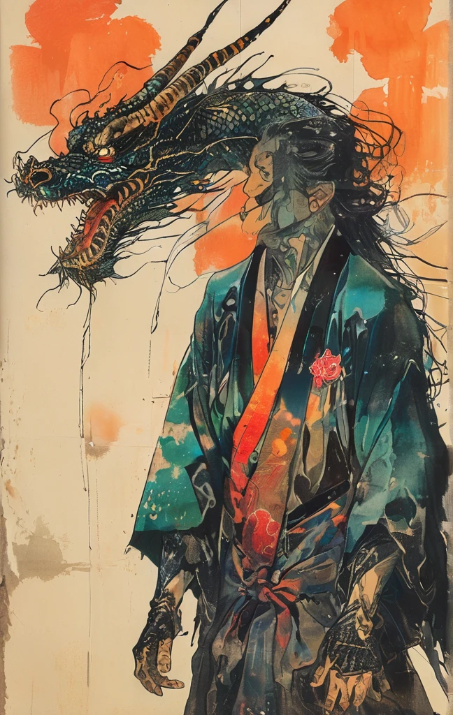 (A world of neon lights:1.5) The woman trembled with anger、Gives off an aura of neon. A neon-like aura of anger envelops her. (A glowing neon dragon tattoo:1.6) on his back glows from a worn-out kimono. For dragon tattoos、It has the power to go out into the world. (flat tinted artwork)(stylish design )(top quality)(simple)(super flat)(contemporary art)(flat and many margins)