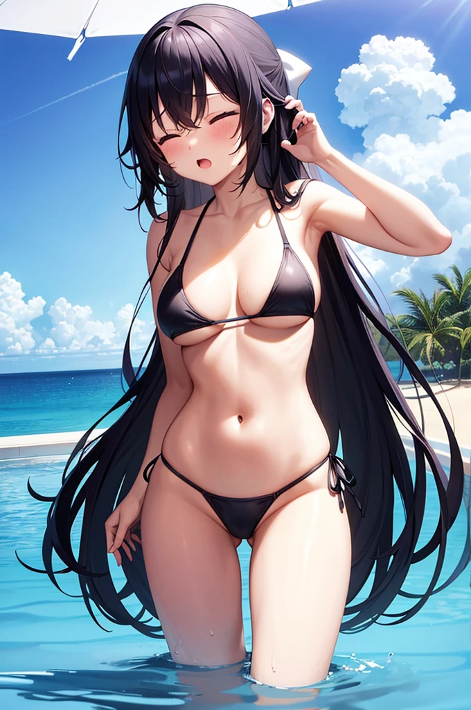 girls,5girls,^ ^,afloat,ass,beach,bent over,bikini,black bikini,black hair,black swimsuit,blonde hair,blue hair,blue sky,blush,boat,bow,breast grab,breasts,caustics,closed eyes,cloud,competition swimsuit,day,fishing,fishing rod,glasses,grabbing,grabbing from behind,hair bow,horizon,inflatable toy,large breasts,long hair,low-tied long hair,multiple girls,nipple tweak,nipples,ocean,one-piece swimsuit,one breast out,open mouth,outdoors,partially submerged,pool,pool ladder,poolside,rimless eyewear,school swimsuit,self fondle,side-tie bikini,sky,soaking feet,speech bubble,spoken heart,standing on liquid,swimming,swimsuit,thong bikini,very long hair,wading,water,watercraft,wet,yuri