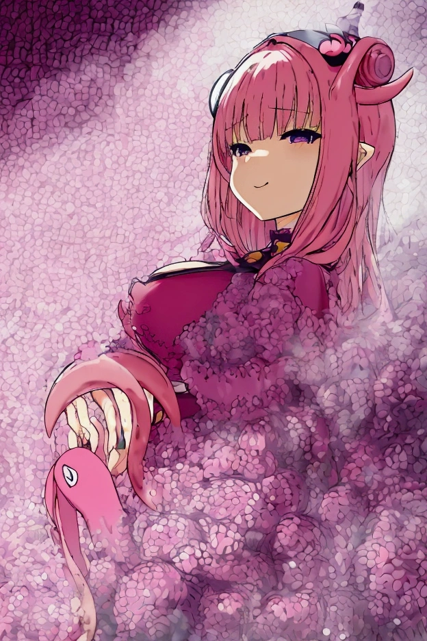 anime girl with pink hair and a purple dress holding a pink octopus, Fine details. anime. Tentacles, some Tentacles are touching her, Tentacles around, covered with Tentacles, Humanoid Pink Woman, splash art anime , digital art on Pixiv, Pixiv, From the Azur Lane video game, anime fantasy illustration、Tentaclesが女性期に挿入されている、Tentaclesが乳首に吸い付いている、Woman panting、A woman is enjoying herself、rape、Being tormented、Tentaclesは全て敵、Erotic
