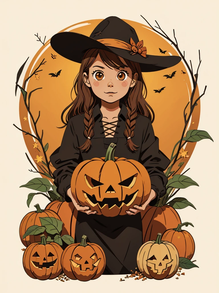 High quality design vector style image, the scarecrow， pumpkins，vector image.