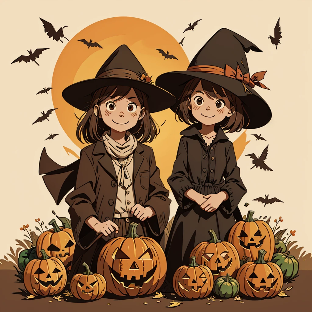 High quality design vector style image, the scarecrow, pumpkins,vector image.