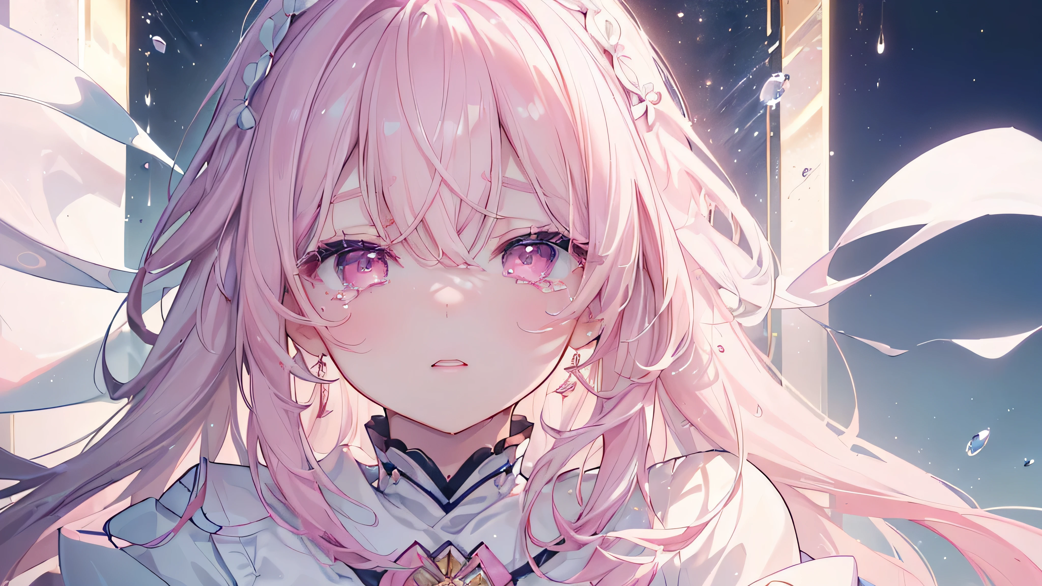 (((Highest quality、masterpiece、Ultra-fine、Ultra-fine、Exquisite、16K、Full HD,high school girl,))) 、Dark Eyes、Long eyelashes、White skin、(Pale pink lips、Pale pink cheeks、thin and long)、 ((cute)) ((One person)) 、((tears)) 、Wide Shot、epic proportion)、
