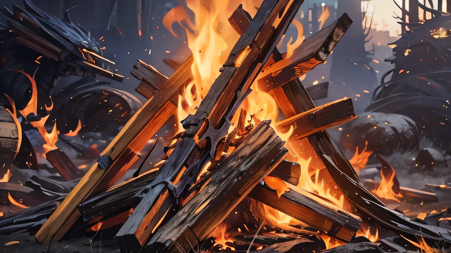 Highest quality Close-up of a bonfire Photorealistic Fantasy