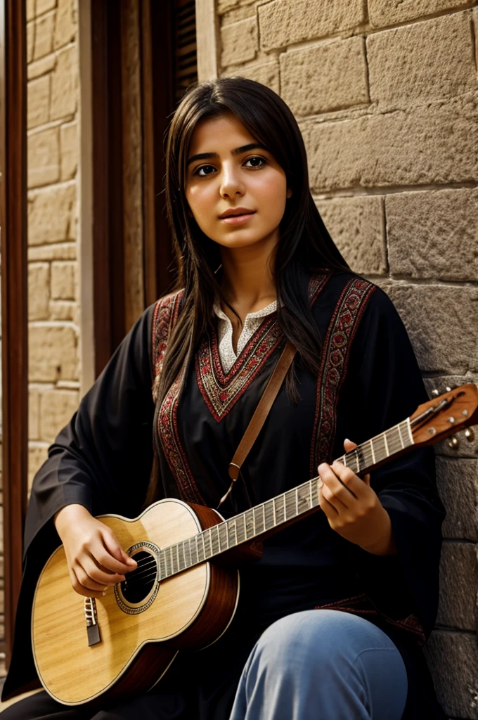 Turkish girl playing Oud instrument