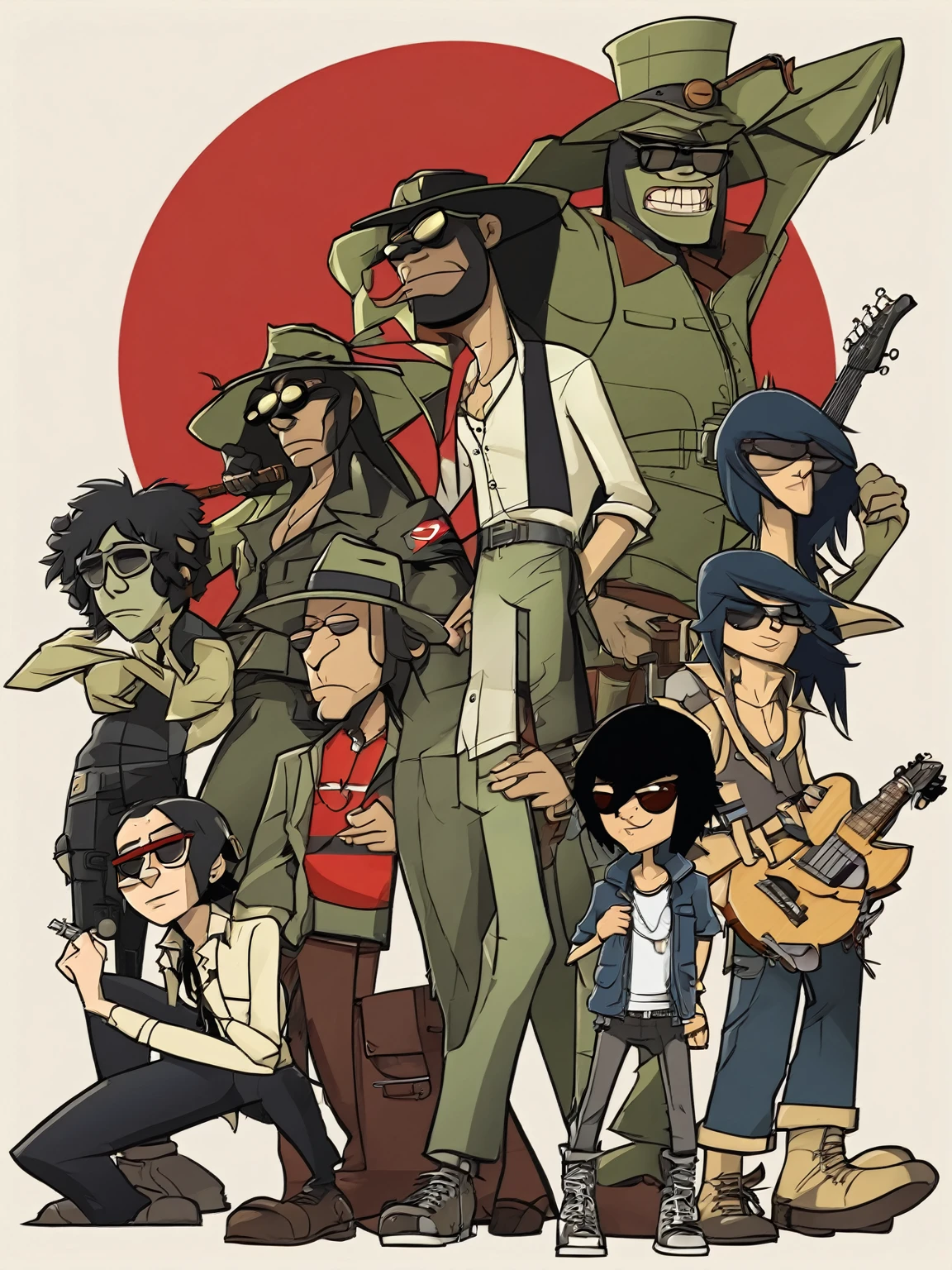 foreigner, Character in the style of Gorillaz&#39;s album Demon Days|iconic background in red tone|stark contrast|((expressive eyes))|urban environment|(stylised:1.5). smiling This creature is truly a wonder of nature!, work of art, best qualityer, detailded, realisitic, 8k hd, high qualiy, realisitic, precise, Vibrant, absurderes, rendered in a cinema, HDR Style, 8k resolution ,work of art, best qualityer, detailded, realisitic, 8k hd, high qualiy, realisitic, precise, Vibrant, absurderes, SimplepositivoXLv1, sfw 
