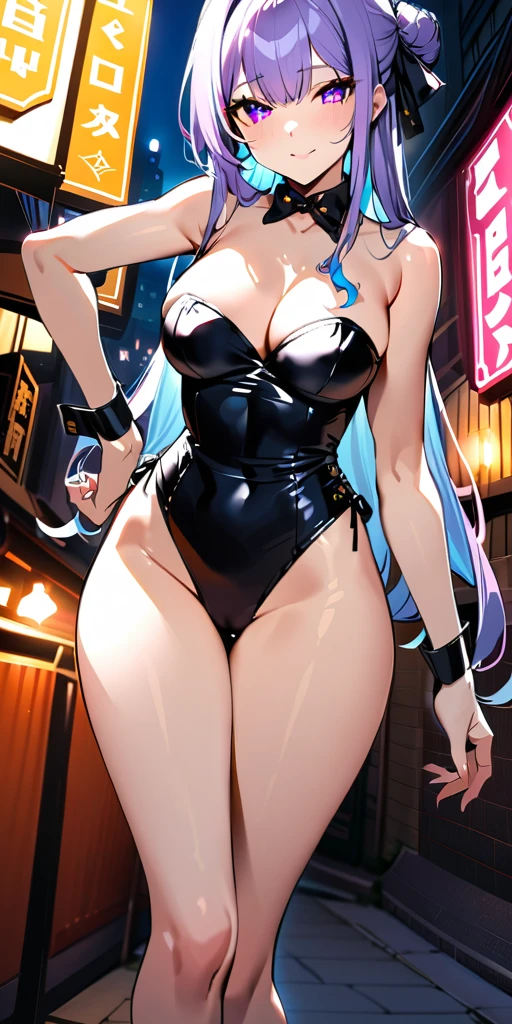 ((Highest quality、、masterpiece:1.3)), Upper Body、Long legs、Sharp focus:1.2, Beautiful woman with perfect figure:1.4、(Smiling:1.2), double eyelid、30-year-old female、Sexy pose、((((Close your mouth、One Woman、Bunny girl,Downtown at night))))、(((((手は体の横に)))))