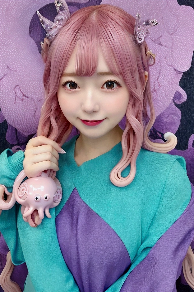 anime girl with pink hair and a purple dress holding a pink octopus, Fine details. anime. Tentacles, some Tentacles are touching her, Tentacles around, covered with Tentacles, Humanoid Pink Woman, splash art anime , digital art on Pixiv, Pixiv, From the Azur Lane video game, anime fantasy illustration、Tentaclesが女性期に挿入されている、Tentaclesが乳首に吸い付いている、Woman panting、A woman is enjoying herself、rape、Being tormented、Tentaclesは全て敵、Erotic、A woman is enjoying herself