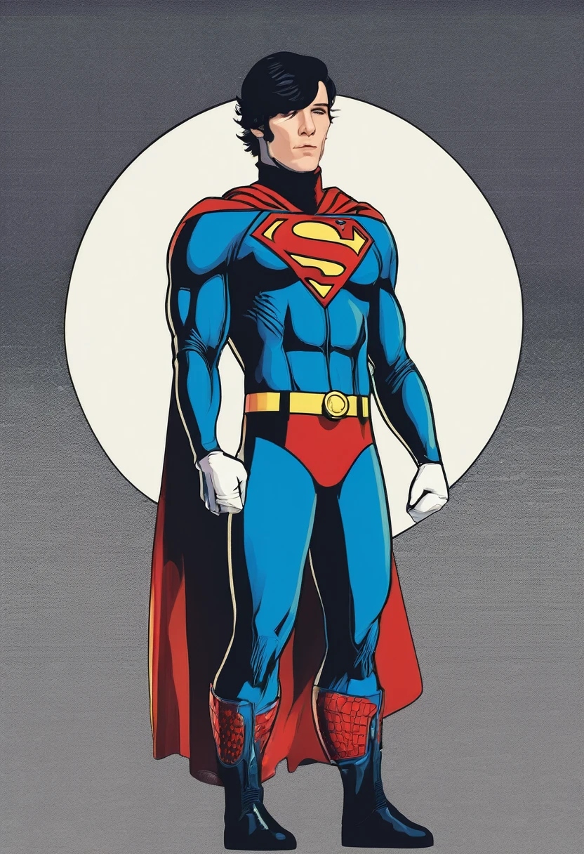 a superhero with the appearance of oliver sykes and the superman costume and wearing gloves and a turtleneck