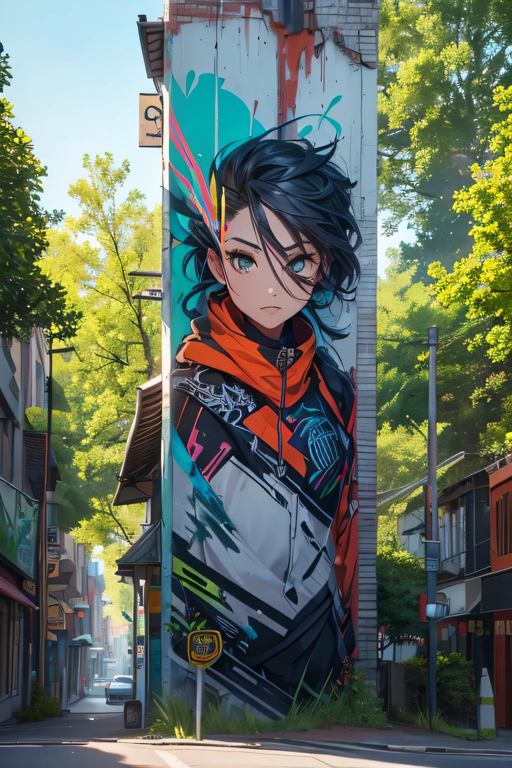a mix of street art and nature, urban and natural elements combined, graffiti-style artwork on a natural landscape backdrop, detailed graffiti murals on trees and rocks, neon colors and organic textures, a fusion of the man-made and the wild, (best quality,4k,8k,highres,masterpiece:1.2),ultra-detailed,(realistic,photorealistic,photo-realistic:1.37),HDR,UHD,vivid colors,extremely detailed graffiti art,urban art in natural setting,vibrant graffiti on natural surfaces,intricate graffiti murals blending with nature,stunning contrast between urban and natural,breathtaking combination of street art and wilderness