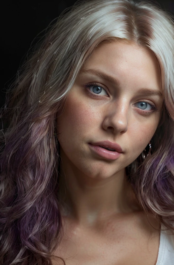1 girl, alone, (realist, Best Quality, 8k), With curves, beautiful eyes, earrings, elegant, all visible character, standing, breasts out, wavy hair, violet brown hair, very long long hair, high heel, {Red}, White T-shirt, look at the viewer, flirt with the viewer, camera from a distance, whole body,