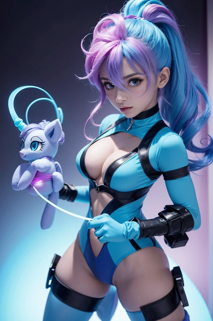 Cozy Glow do desenho My Little Pony, humanized, in combat position, blue magic puppet