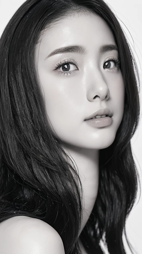 (best quality,ultra-detailed,realistic),(portraits),(black and white),(soft lighting),(Japanese beautiful face),(detailed facial features),(white background),(line drawing),anatomy correct,completely naked,perfect nude,undressed