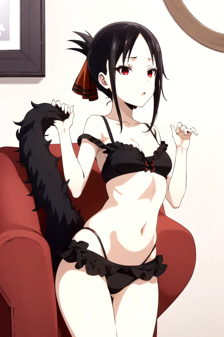 Shinomiya Kaguya, Shinomiyakaguya, Red eyes, small breasts, list brook, black fur, Red eyes, Halloween costume, sexy, hot, white panties 