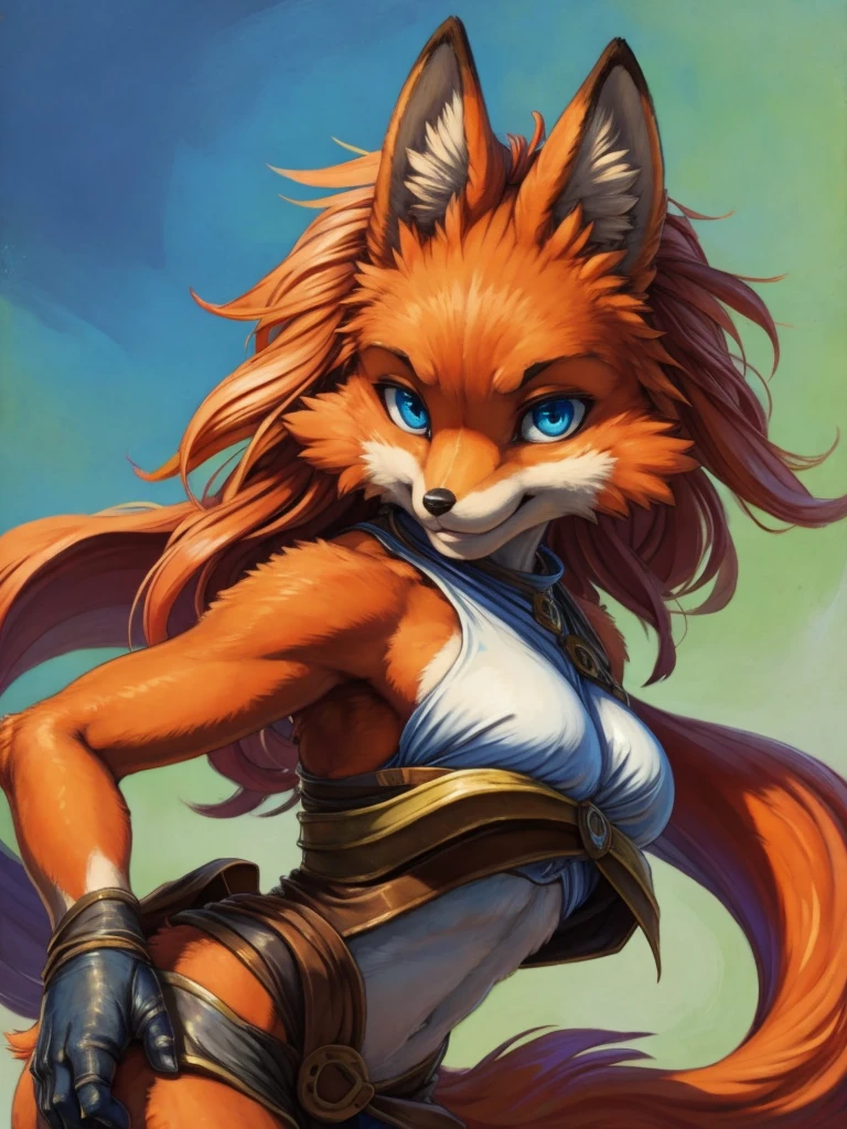 (masterpiece), (best quality),Woman ((anthro)) , (fox girl),1girl,solo,(sharp focus),((look at viewer)),mature female, (rogue outfit), perfect eyes,eyeshadow, dr comet,pochincoff,Pixelsketcher, (mayosplash), (wamudrawasterpiece),cutesexyrobutts, hioshiru,kingbang,shiny skin, (detailed orange fur:1.3),old school fantasy art,((simple background:1.0)),ltfoxvixen,smirk