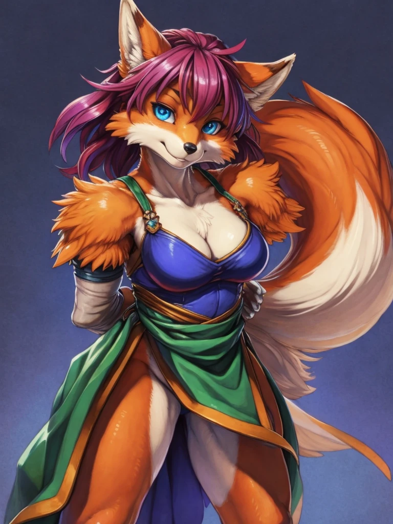 (masterpiece), (best quality),Woman ((anthro)) , (fox girl),1girl,solo,(sharp focus),((look at viewer)),mature female, (rogue outfit), perfect eyes,eyeshadow, dr comet,pochincoff,Pixelsketcher, (mayosplash), (wamudrawasterpiece),cutesexyrobutts, hioshiru,kingbang,shiny skin, (detailed orange fur:1.3),old school fantasy art,((simple background:1.0)),ltfoxvixen,smirk