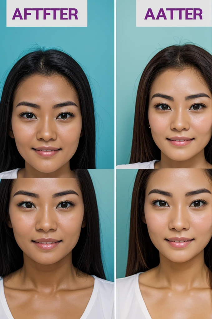 Women, after using whitening soap, shows before and after results