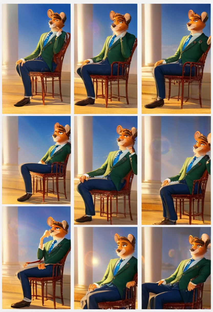 highres, top quality, best quality, paid reward available, High-quality illustrations, unparalleled masterpiece, salary man sitting on chair, fully posable, neutral pose, thinking pose(furry anthro)absurdres(highly detailed beautiful face and eyes)perfect anatomy, expression, caustics, dynamic lighting, lens flare, cinematic shadow, assorted poses, cinematic angle,