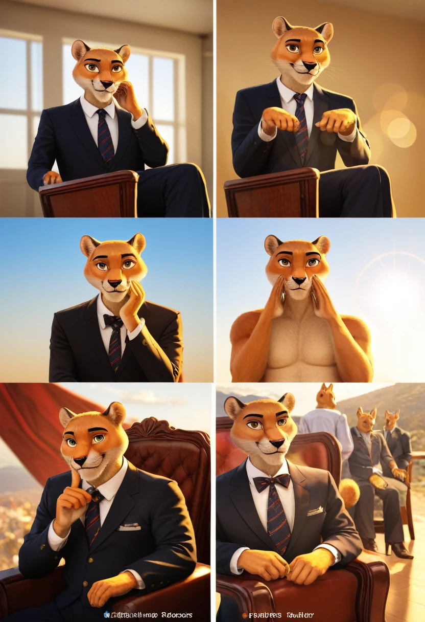 highres, top quality, best quality, paid reward available, High-quality illustrations, unparalleled masterpiece, salary man sitting on chair, fully posable, neutral pose, thinking pose(furry anthro)absurdres(highly detailed beautiful face and eyes)perfect ???????, expression, caustics, dynamic lighting, lens flare, cinematic shadow, assorted poses, cinematic angle,