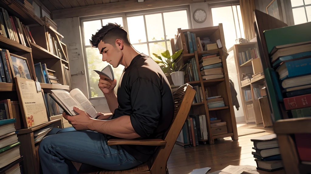 man reading book