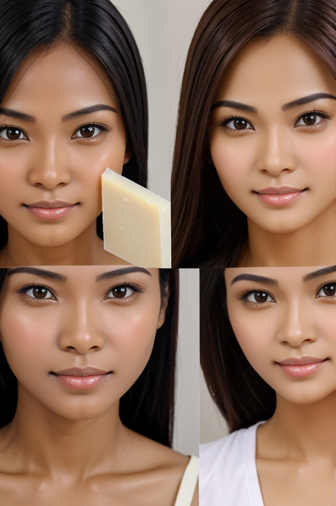 Women, use skin whitening soap, before and after