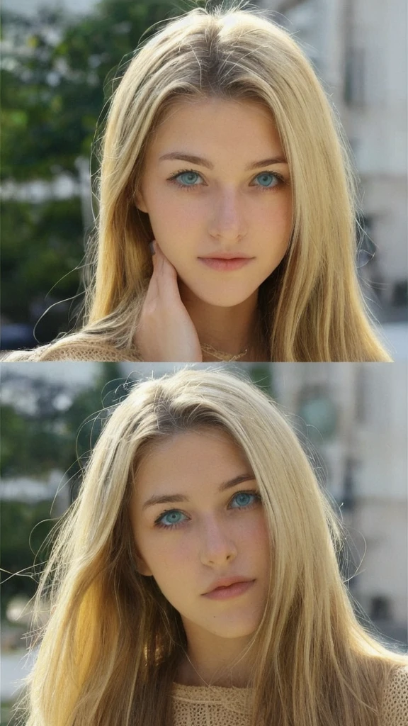 A beautiful 16-year-old blonde woman with green eyes