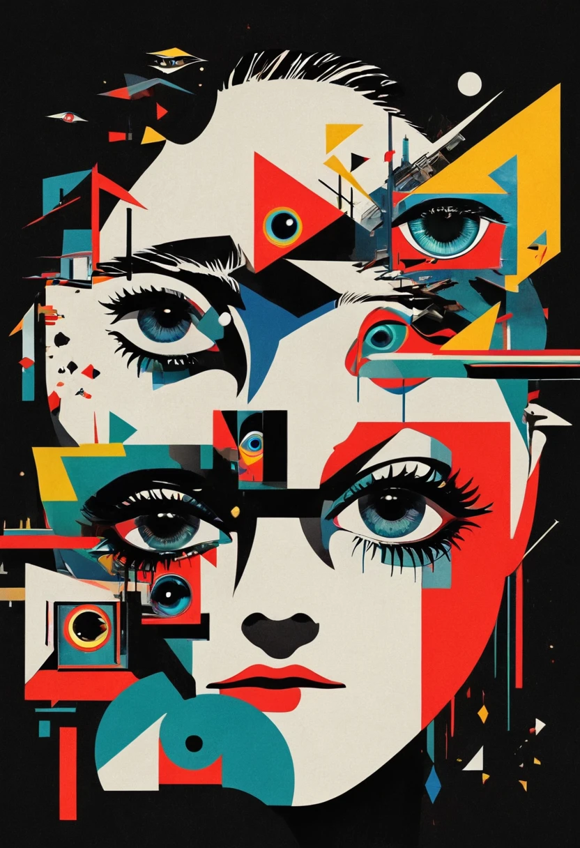 montage,dadaist,Eye,Deconstruction,Eye上的建筑,Minimalism,geometry,graphic design,Vector,poster design