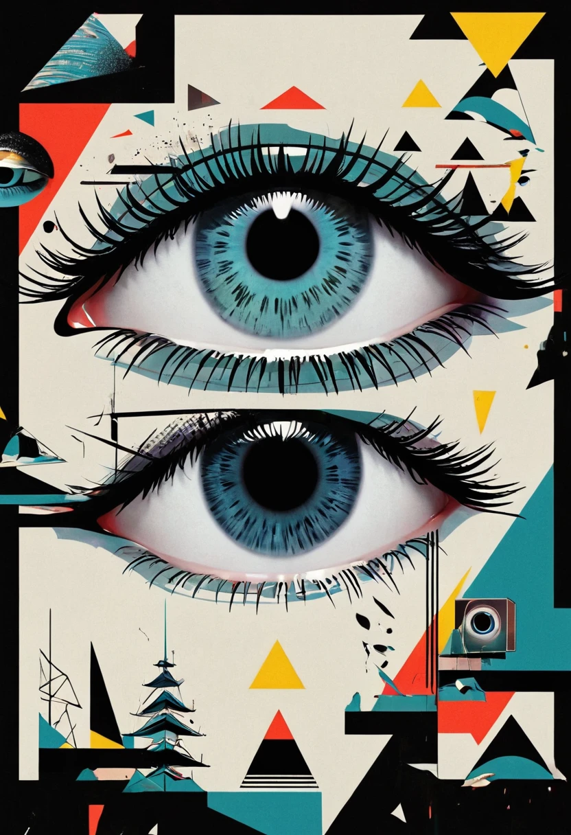 montage,dadaist,Eye,Deconstruction，Eye上的建筑，Minimalism，geometry，graphic design，Vector，poster design