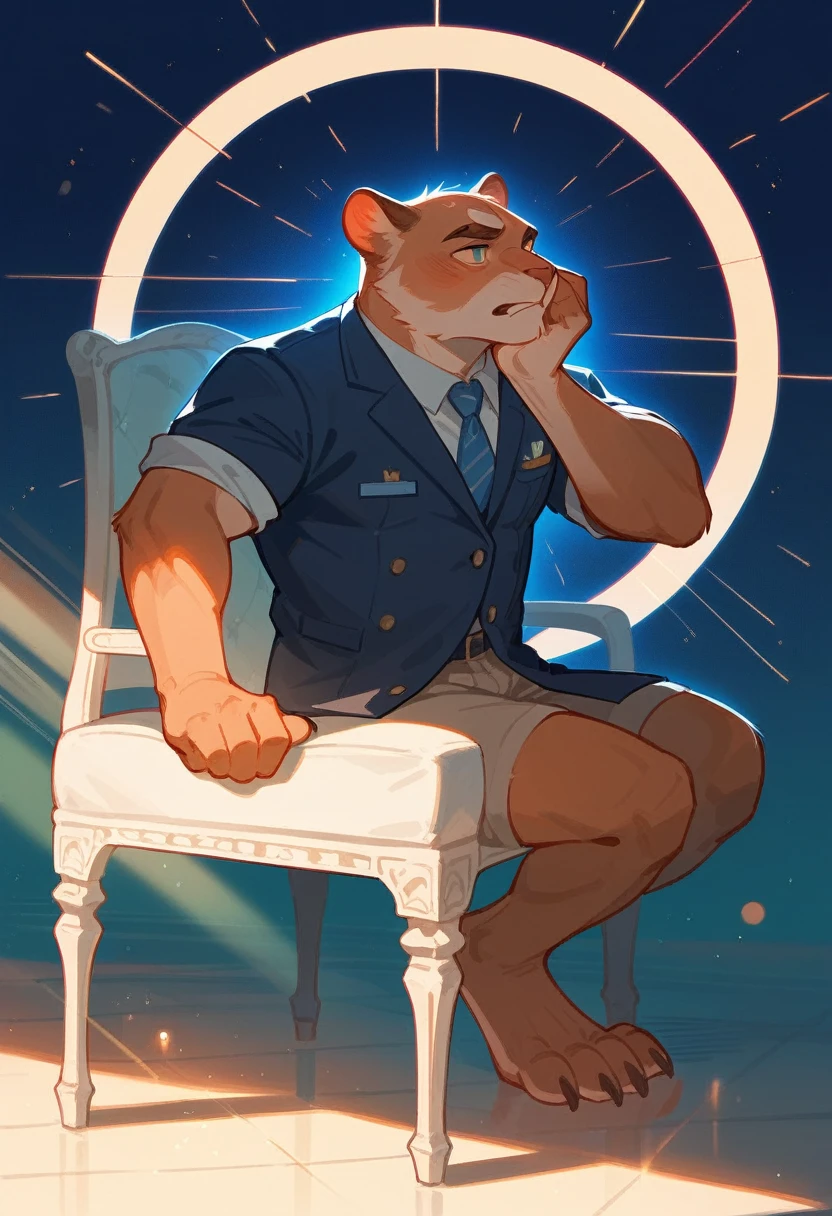 highres, top quality, best quality, paid reward available, High-quality illustrations, unparalleled masterpiece, salary man sitting on chair, fully posable, neutral pose, thinking pose(furry anthro)absurdres(highly detailed beautiful face and eyes)perfect anatomy, expression, caustics, dynamic lighting, lens flare, cinematic shadow, assorted poses, cinematic angle,