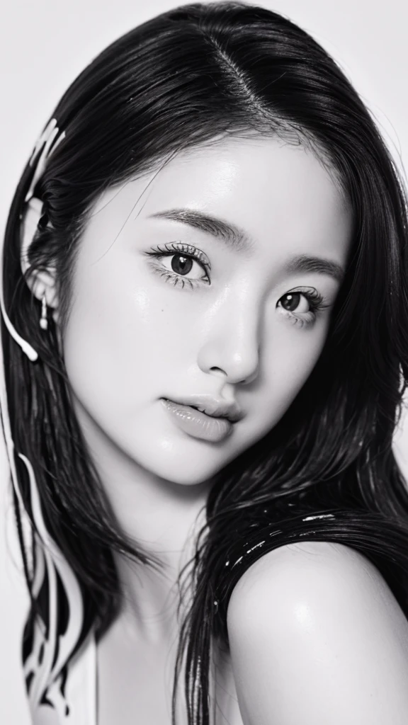 (best quality,ultra-detailed,realistic),(monoclonal portraits),(black and white:1.7),(soft lighting),(Japanese beautiful face),(detailed facial features),(white background),(line drawing),anatomy correct,completely naked,perfect nude,undressed,gleaming face,shiny skin