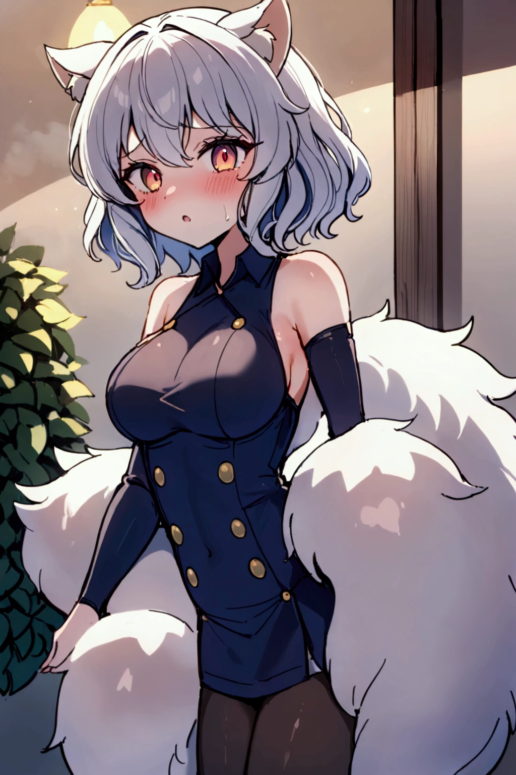 Saye Niijima | um close de um ibrida com orelhas de lobo e tubarão e top de sutiã, catgirl anime, linda catgirl anime, catgirl anime fofa, fursona feminina, garota gato atraente, garota anime com orelhas de lobo tubarão, catgirl, neferpitou, Eu um rabo de tubarão e lobopersonagem. Granville