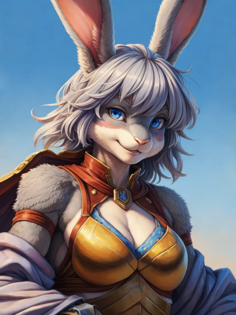 (masterpiece), (best quality),Woman ((anthro)) , (rabbit girl),1girl,solo,(sharp focus),((look at viewer)),mature female, (rogue outfit), perfect eyes,eyeshadow, dr comet,pochincoff,Pixelsketcher, (mayosplash), (wamudrawasterpiece),cutesexyrobutts, hioshiru,kingbang,shiny skin, (detailed gray fur:1.3),old school fantasy art,((simple background:1.0)),ltfoxvixen,smile