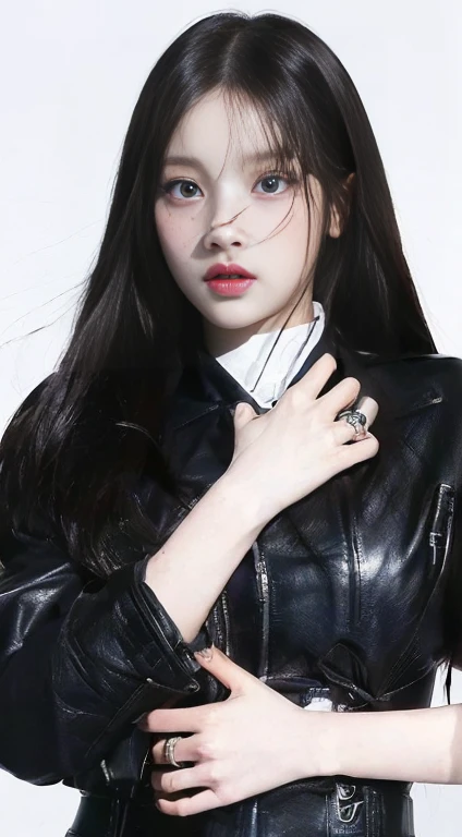 Closeup of a woman in a black leather jacket with deep blue eyes, bae suzy, portrait of jossi de blackpink, Jisoo from Blackpink, retrato de Jisoo from Blackpink, jinyoung shin, jia, jossi de blackpink, Jisoo from Blackpink, parque me, Lee Ji Eun, Lee Ji Eun, hwang se-en, female korean idol portrait