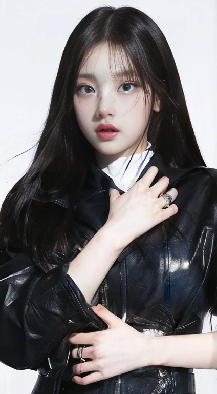 Closeup of a woman in a black leather jacket with deep blue eyes, bae suzy, portrait of jossi de blackpink, Jisoo from Blackpink, retrato de Jisoo from Blackpink, jinyoung shin, jia, jossi de blackpink, Jisoo from Blackpink, parque me, Lee Ji Eun, Lee Ji Eun, hwang se-en, female korean idol portrait