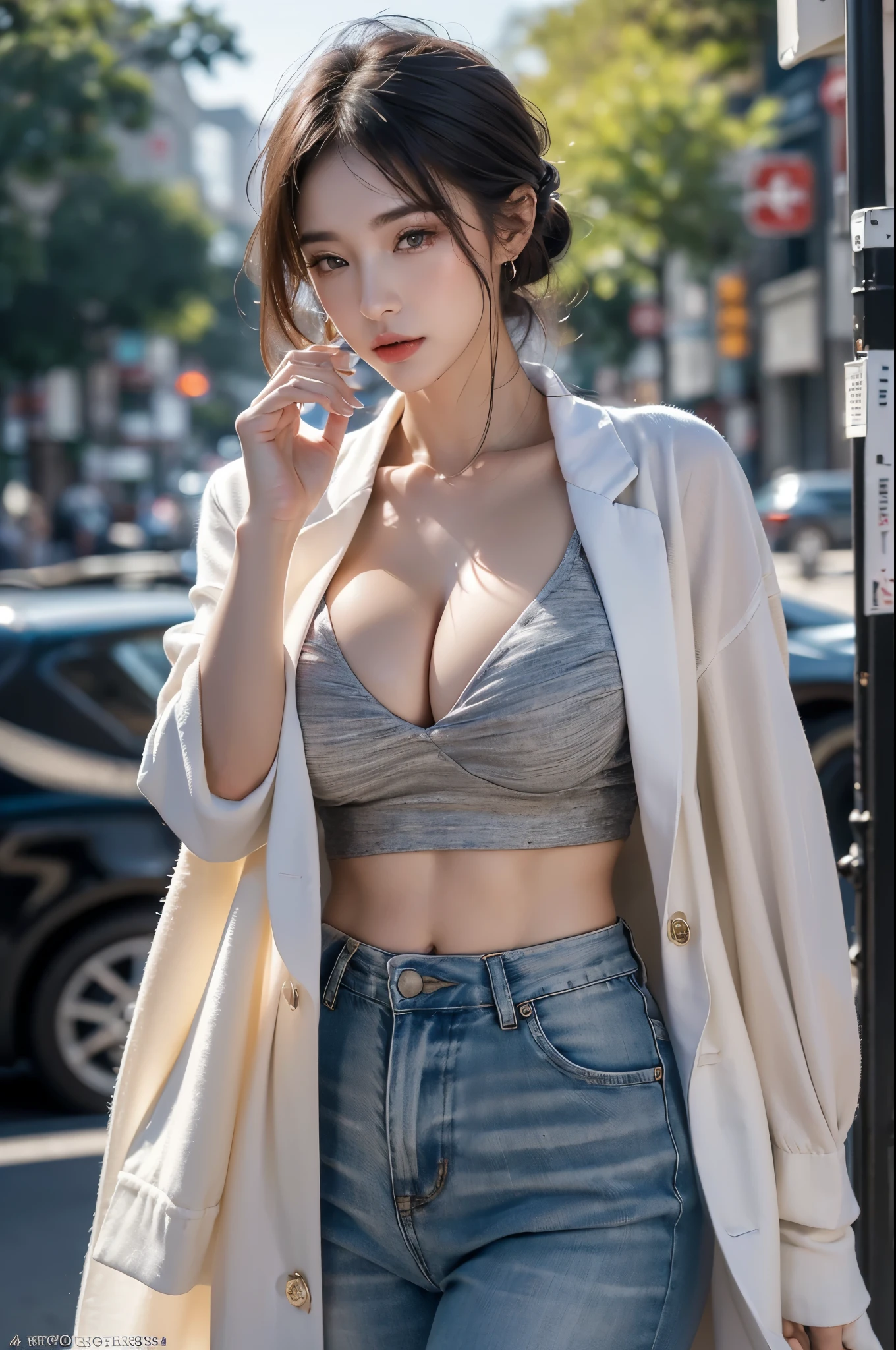 (((In fact photography))),, portrait, (naughty face:1.3),, Beautiful girl, looking at the audience, , (:1.2), Please button your shirt and pants, , (complete cleavage:1),, On the streets of Japan, (Environment details:1.3),, (original photo, CG Unity, photography, ultra In fact details, Concentrate, sensitive skin,4K, high resolution, masterpiece, best quality, In fact, full of strength:1.2),, (8K,4K, ultra high quality, high resolution, professional, , , dramatic),, (Deformed depth of field background blurred), detailed background, (Magazines:1.35), (estilo da capa:1.3)