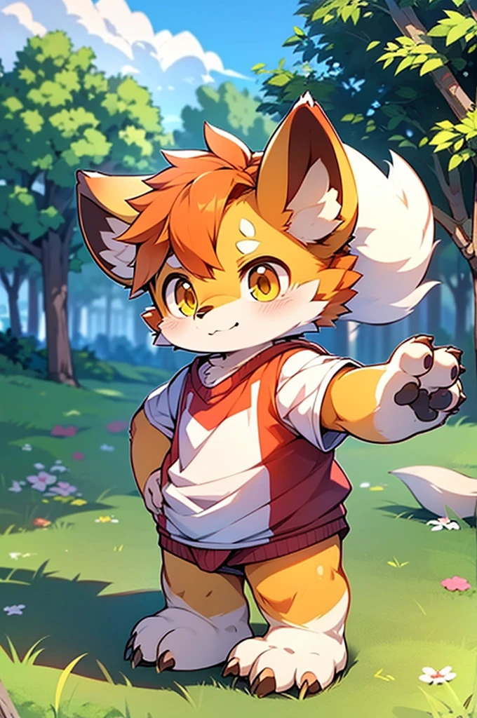 shaggy,shaggy,Golden fur,Golden fur,Golden fur,Golden fur,Golden hair,male people,canid,adolable,The little fox,The little fox,The little fox,adolable,solo person,sharp talons,Detailed fur,Golden eyes,Thick eyebrows,Fluffy tail,red short sleeves,short white pants,ultra - detailed:1.0,Libido boy,toddlers,children,children's,Gamine,Beast too,adolable,adolable,Shota(Via Dagasi:1.1),anatomy correct,Barefoot,Red Claw,Bare claws,Barefoot paws,Barefoot paws,standing on your feet,attention,bald-headed,Animal foot paws,lawns,grassy fields,On the lawn,on a grassy field,Tread on the grass,Trampling on small grass,Tread on the grass,Trampling the meadow,Tread on the lawn,Trampling the lawn,bald-headed,balding,balding