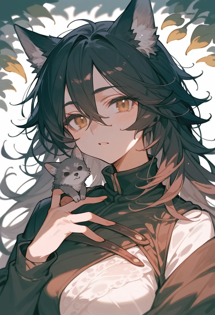 High-quality illustrations, doujinshi cover_page, highres, absurdres, The story of the meeting of a girl and a wolf,