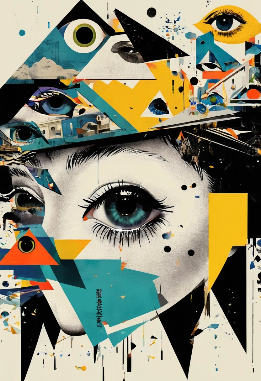 montage,dadaist,Eye,Deconstruction，Eye上的建筑，Minimalism，geometry，graphic design，Vector，poster design