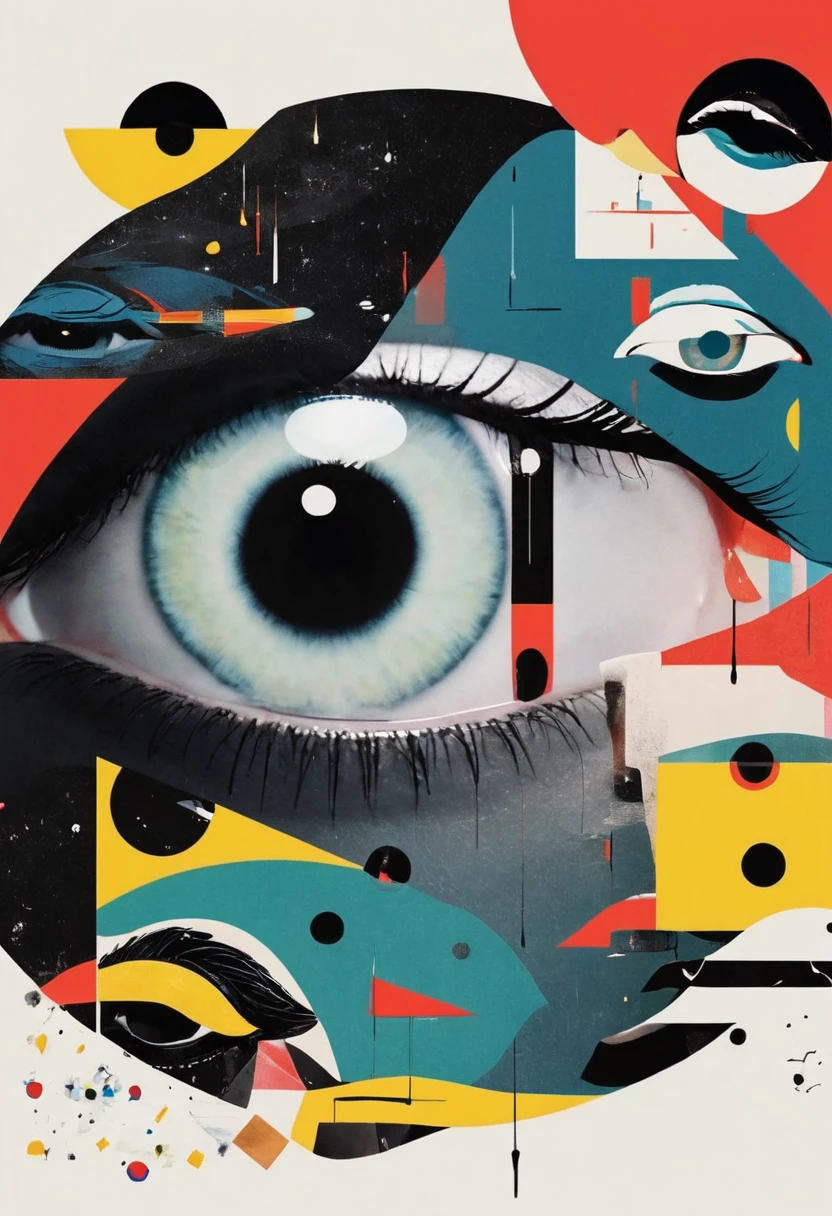 montage,dadaist,Eye,Deconstruction，Eye上的建筑，Minimalism，geometry，Sense of space，graphic design，Vector，poster design