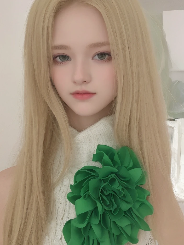 A beautiful 16-year-old blonde woman with green eyes